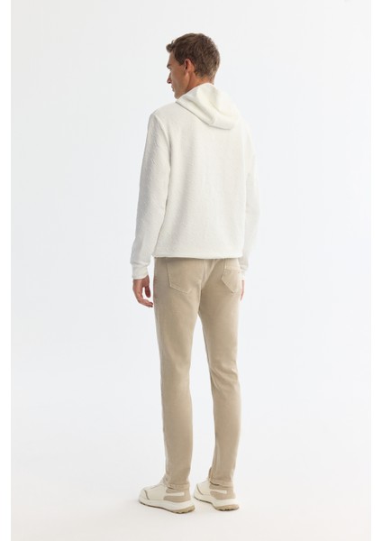 Erkek Ekru Kapüşonlu Baskılı Elastan Sweatshirt A42y1332