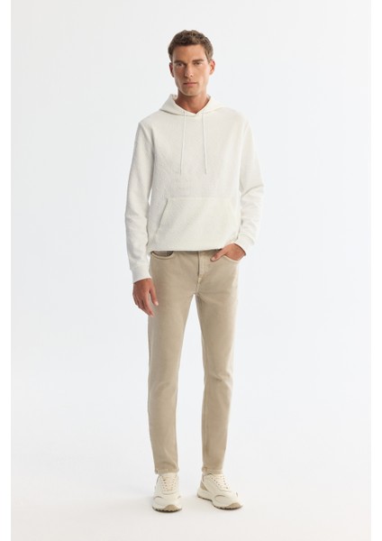 Erkek Ekru Kapüşonlu Baskılı Elastan Sweatshirt A42y1332
