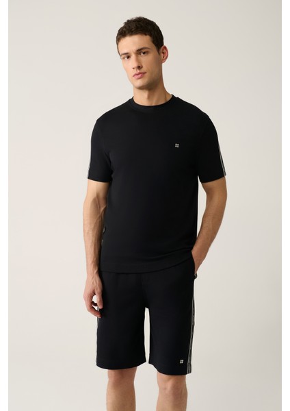 Erkek Siyah Soft Touch Bisiklet Yaka Baskılı T-shirt A41y1327