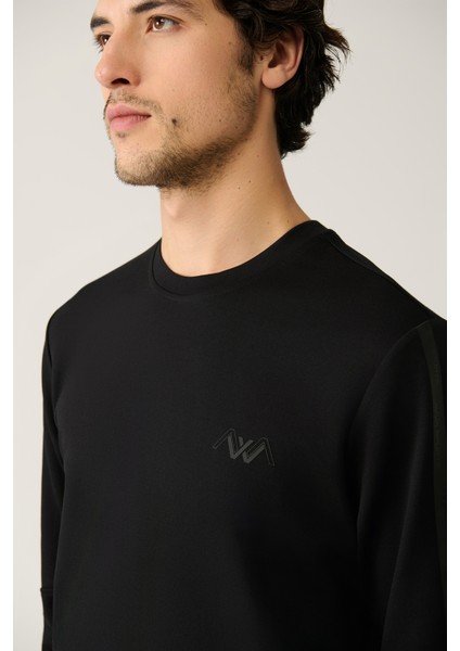 Erkek Siyah Bisiklet Yaka Interlok Baskılı Sweatshirt A41y1203