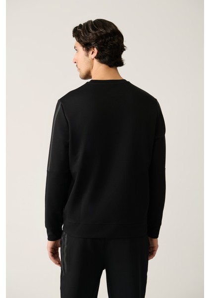 Erkek Siyah Bisiklet Yaka Interlok Baskılı Sweatshirt A41y1203