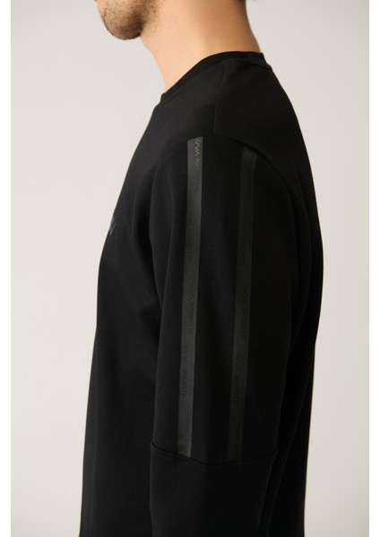 Erkek Siyah Bisiklet Yaka Interlok Baskılı Sweatshirt A41y1203