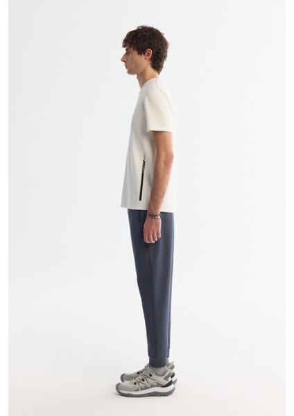 Erkek Ekru Bisiklet Yaka Baskılı Elastan T-Shirt A42Y1017