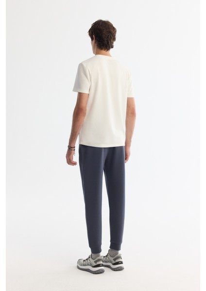 Erkek Ekru Bisiklet Yaka Baskılı Elastan T-Shirt A42Y1017