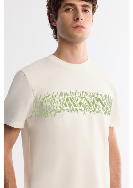 Erkek Ekru Bisiklet Yaka Interlok Elastan T-shirt A42y1005