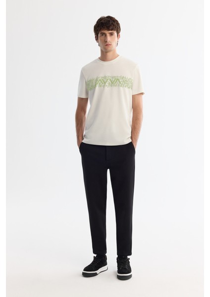 Erkek Ekru Bisiklet Yaka Interlok Elastan T-shirt A42y1005