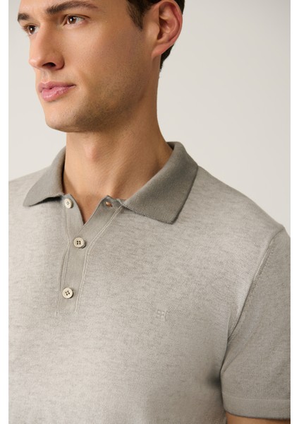 Erkek Gri 3 Düğmeli Boya Efektli Polo Yaka Triko T-Shirt A41Y5114