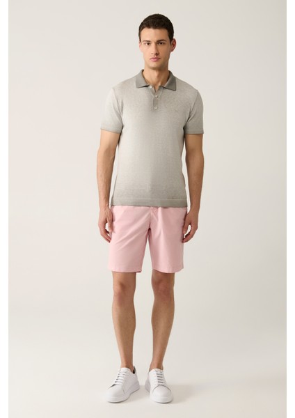 Erkek Gri 3 Düğmeli Boya Efektli Polo Yaka Triko T-Shirt A41Y5114