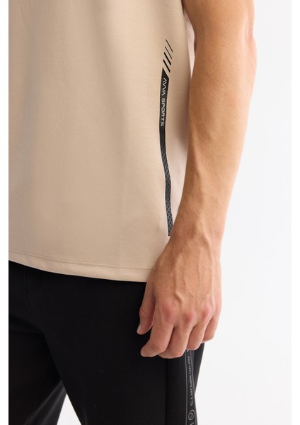 Erkek Bej Bisiklet Yaka Baskılı Elastan T-shirt A42y1017 fiyatları