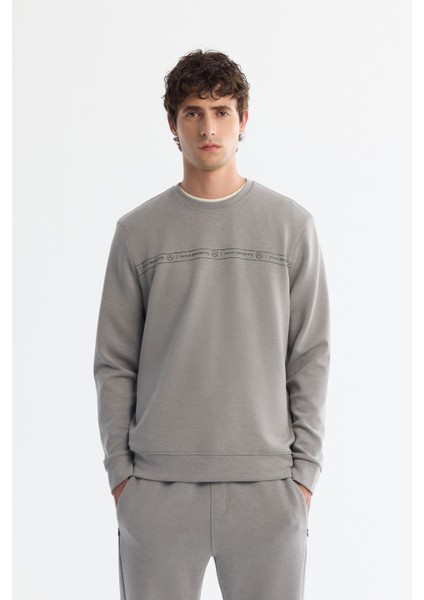 Erkek Gri Bisiklet Yaka Baskılı Soft Touch Sweatshirt A42Y1307
