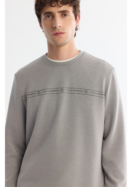Erkek Gri Bisiklet Yaka Baskılı Soft Touch Sweatshirt A42Y1307