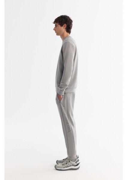 Erkek Gri Bisiklet Yaka Baskılı Soft Touch Sweatshirt A42Y1307