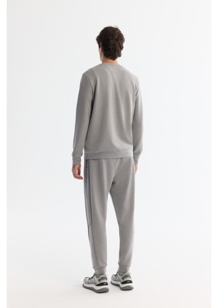 Erkek Gri Bisiklet Yaka Baskılı Soft Touch Sweatshirt A42Y1307