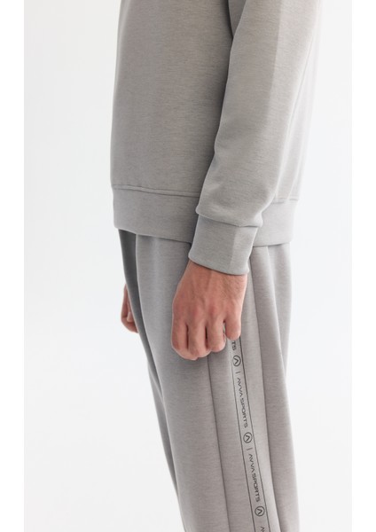 Erkek Gri Bisiklet Yaka Baskılı Soft Touch Sweatshirt A42Y1307