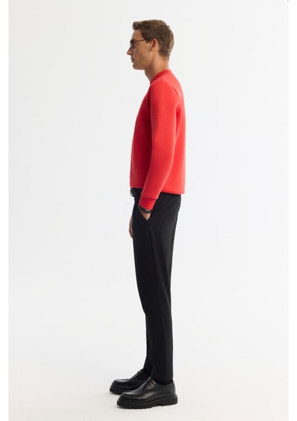 Erkek Kırmızı Bisiklet Yaka 3 Iplik Şardonlu Baskılı Sweatshirt A42y1306