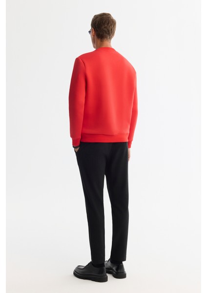 Erkek Kırmızı Bisiklet Yaka 3 Iplik Şardonlu Baskılı Sweatshirt A42y1306