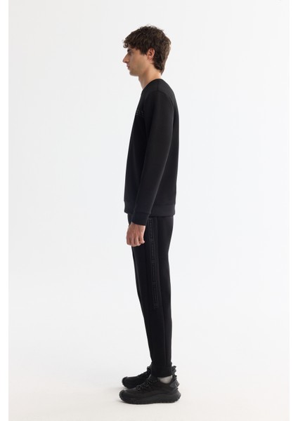 Erkek Siyah Bisiklet Yaka Pamuklu Baskılı Elastan Sweatshirt A42Y1308