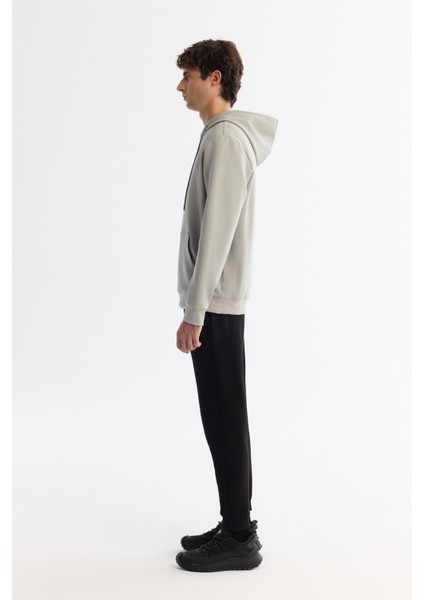 Erkek Gri Kapüşonlu Pamuklu Baskılı Elastan Sweatshirt A42y1324