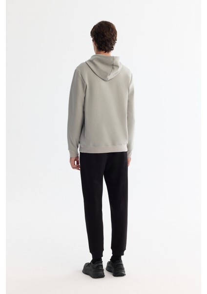 Erkek Gri Kapüşonlu Pamuklu Baskılı Elastan Sweatshirt A42y1324