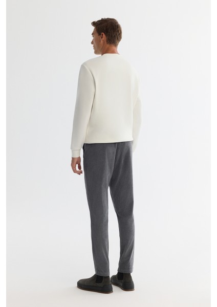 Erkek Ekru Bisiklet Yaka Pamuklu Nakışlı Sweatshirt A42Y1247