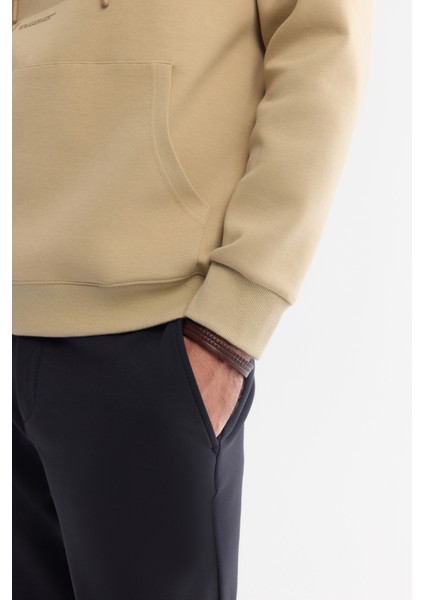 Erkek Bej Kapüşonlu Pamuklu Baskılı Elastan Sweatshirt A42Y1321