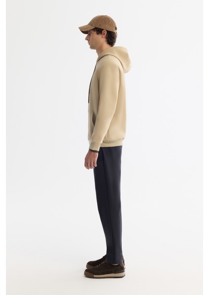 Erkek Bej Kapüşonlu Pamuklu Baskılı Elastan Sweatshirt A42Y1321