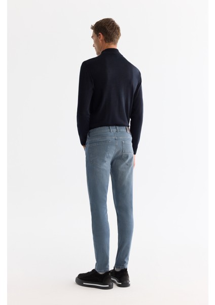 Erkek Mavi Eskitme Yıkamalı Esnek Jean Pantolon A42y3505