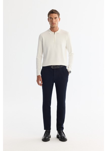 Erkek Lacivert Slim Fit Yandan Cepli Dokulu Bi-Stretch Takım Elbise Pantolonu A42Y3211