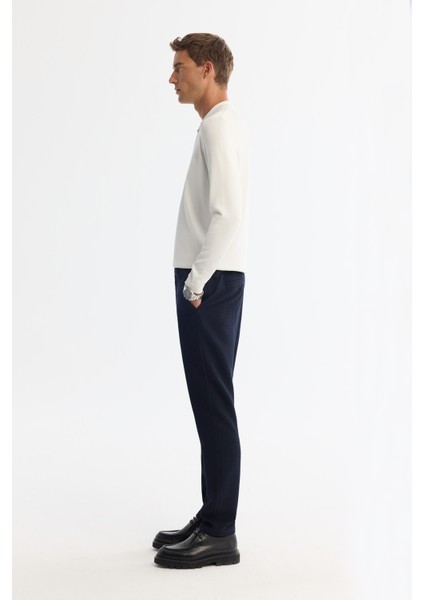 Erkek Lacivert Slim Fit Yandan Cepli Dokulu Bi-Stretch Takım Elbise Pantolonu A42Y3211