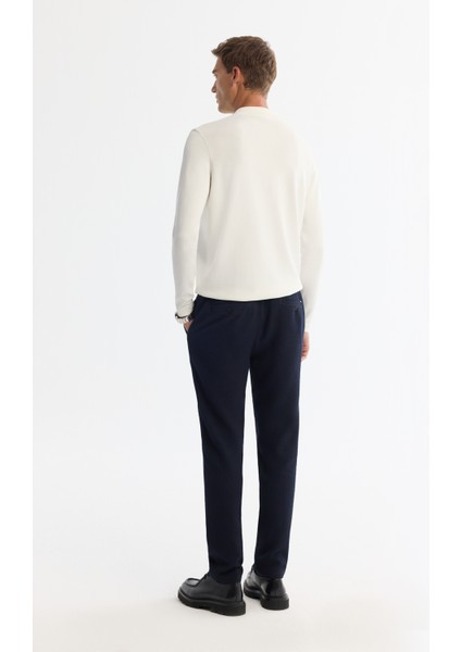 Erkek Lacivert Slim Fit Yandan Cepli Dokulu Bi-Stretch Takım Elbise Pantolonu A42Y3211