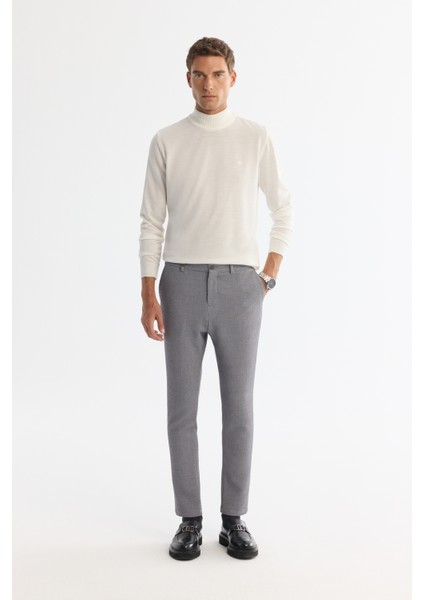 Erkek Gri Slim Fit Yandan Cepli Dokulu Bi-Stretch Takım Elbise Pantolonu A42Y3211