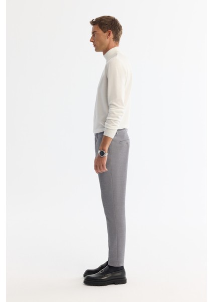 Erkek Gri Slim Fit Yandan Cepli Dokulu Bi-Stretch Takım Elbise Pantolonu A42Y3211