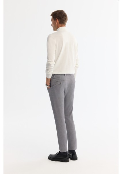 Erkek Gri Slim Fit Yandan Cepli Dokulu Bi-Stretch Takım Elbise Pantolonu A42Y3211