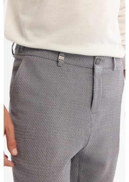 Erkek Gri Slim Fit Yandan Cepli Dokulu Bi-Stretch Takım Elbise Pantolonu A42Y3211