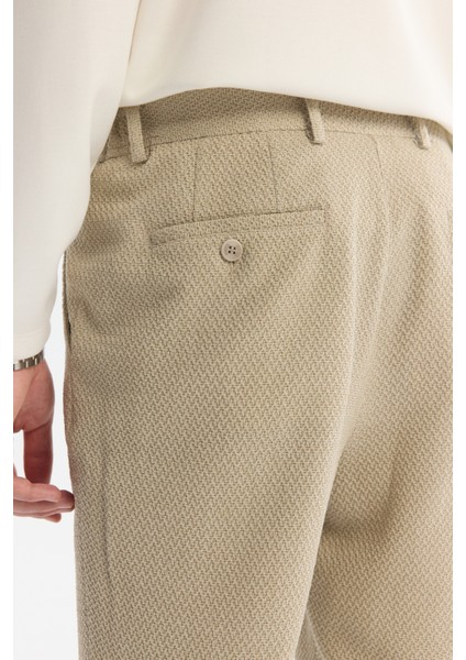 Erkek Bej Yandan Cepli Dokulu Bi-stretch Takım Elbise Pantolonu A42y3211