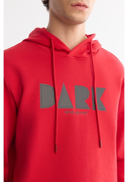 Erkek Kırmızı Kapüşonlu Pamuklu Baskılı Elastan Sweatshirt A42Y1322