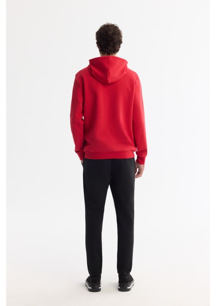 Erkek Kırmızı Kapüşonlu Pamuklu Baskılı Elastan Sweatshirt A42Y1322