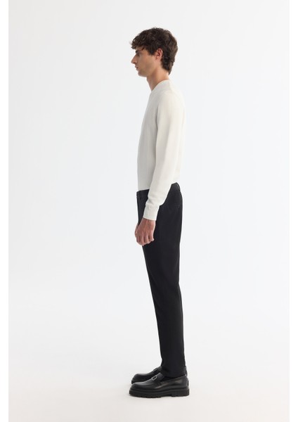 Erkek Siyah Slim Fit Yandan Cepli Dokulu Bi-Stretch Takım Elbise Pantolonu A42Y3211
