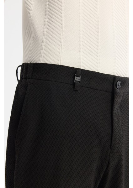 Erkek Siyah Slim Fit Yandan Cepli Dokulu Bi-Stretch Takım Elbise Pantolonu A42Y3211