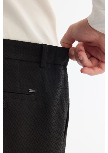 Erkek Siyah Slim Fit Yandan Cepli Dokulu Bi-Stretch Takım Elbise Pantolonu A42Y3211