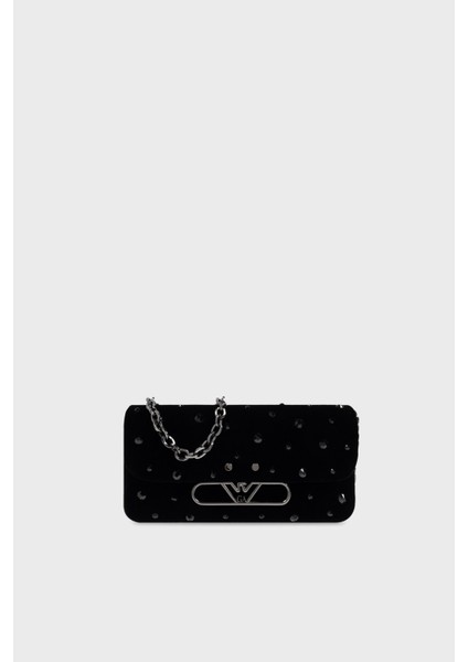 Metal Logolu Taşlı Kadife Mini Çanta Bayan Çanta EW001492 AF14788 UC001