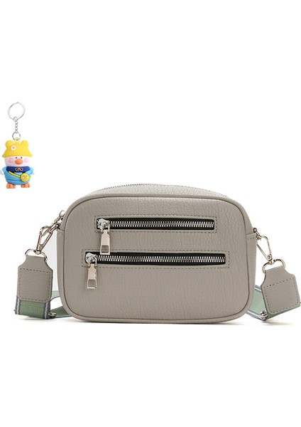 Çift Fermuarlı Crossbody Çanta Bayanlar Moda Basit Omuz Çanta Geniş Omuz Askısı Cep Telefonu Para Cüzdanı (Yurt Dışından)