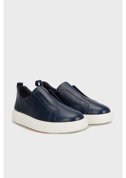Logolu Deri Kalın Tabanlı Slip-On Sneaker Ayakkabı Erkek Ayakkabı MBCD21995BARTMVIU55