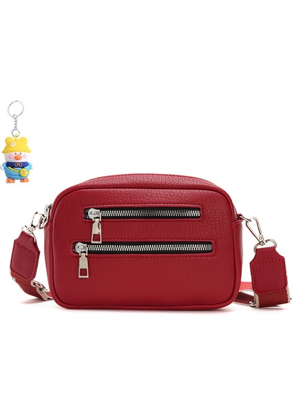 Çift Fermuarlı Crossbody Çanta Bayanlar Moda Basit Omuz Çanta Geniş Omuz Askısı Cep Telefonu Para Cüzdanı (Yurt Dışından)