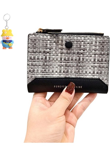 Dokuma Bayan Cüzdan Moda Basit Kısa Kart Tutucu Iki Katılımlı Para Cüzdanı (Yurt Dışından)