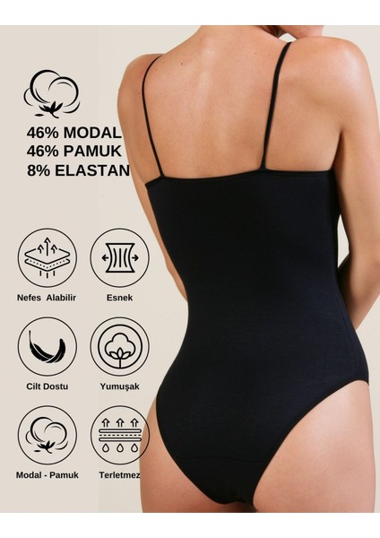 Kadın Ip Askılı Çıtçıtlı Body, Modal - Pamuk Karışımlı, ( Kancalı ), 2'li Paket, Siyah, Xl modelleri