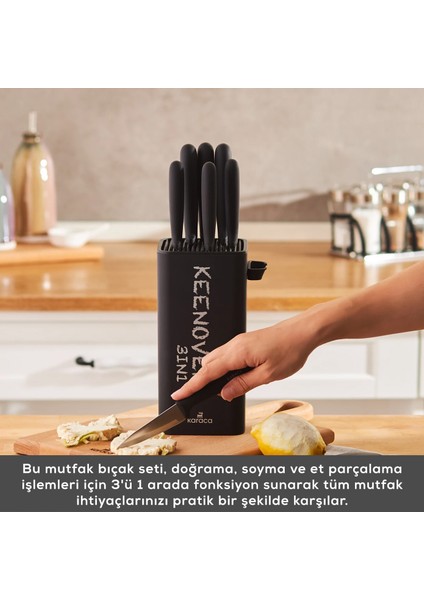 Keenover 3in1 Soyma/doğrama/satır/soyacaklı Standlı 10 Parça Bıçak Seti