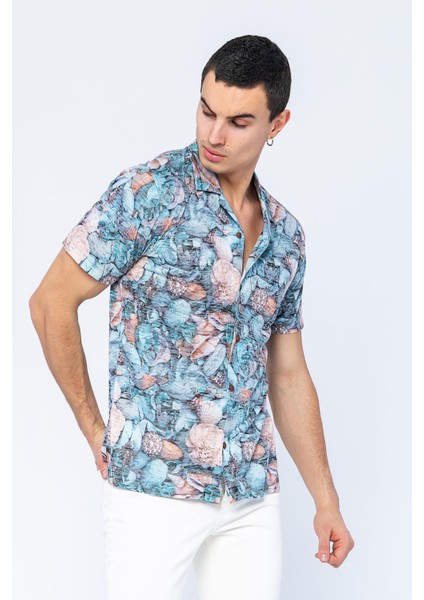 Erkek Regular Fit Desenli Kısa Kollu T-Shirt Gömlek