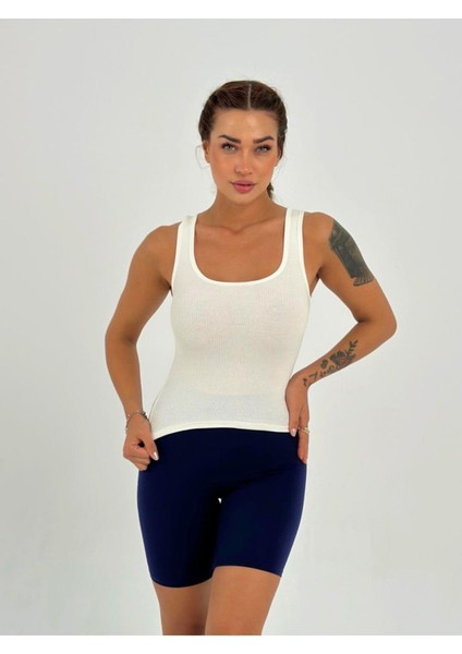 Kaşkorse Kumaş Geniş Askılı Crop Bluz