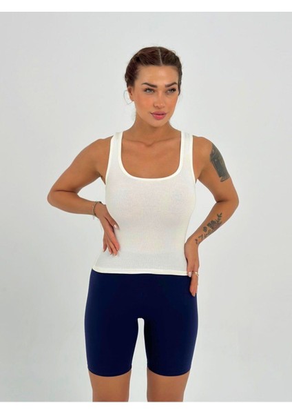 Kaşkorse Kumaş Geniş Askılı Crop Bluz